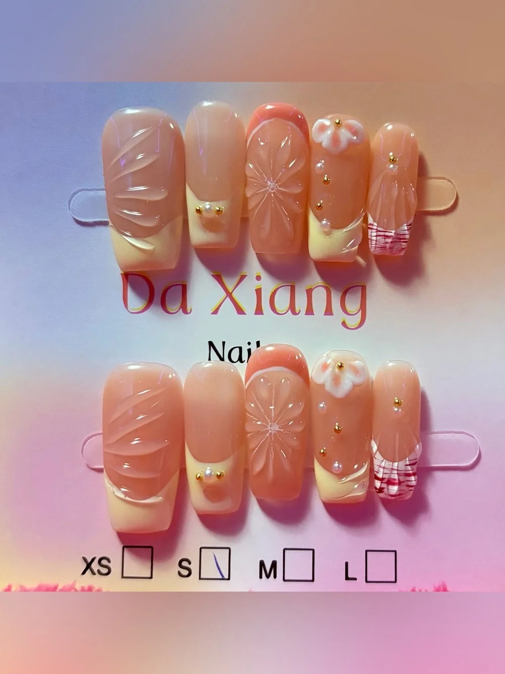 Peach Floral Press-On Nail Set